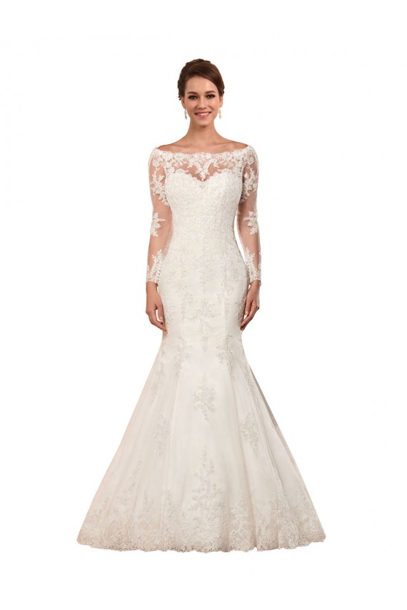 Marfil Sirena Barco Cola capilla Encaje Vestidos de novia Outlet