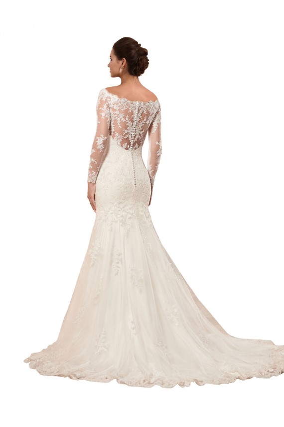 Marfil Sirena Barco Cola capilla Encaje Vestidos de novia Outlet