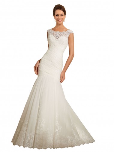 Marfil Sirena Barco Cola capilla Tul Encaje Vestidos de novia Outlet