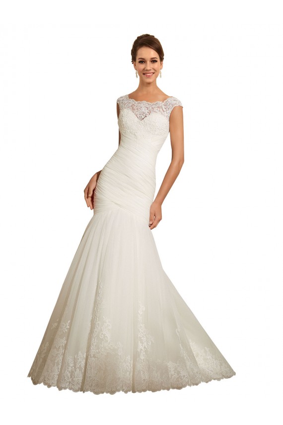 Marfil Sirena Barco Cola capilla Tul Encaje Vestidos de novia Outlet