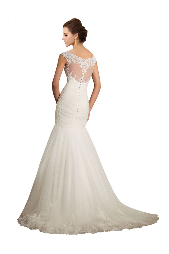 Marfil Sirena Barco Cola capilla Tul Encaje Vestidos de novia Outlet
