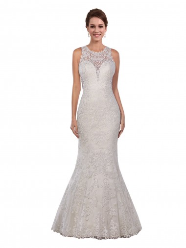 Marfil Sirena Cuello Alto Cola capilla Encaje Vestidos de novia Outlet
