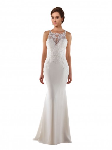 Marfil Sirena Cuello de Corazón Barrer tren Encaje Crepé Elástico Vestidos de novia Outlet