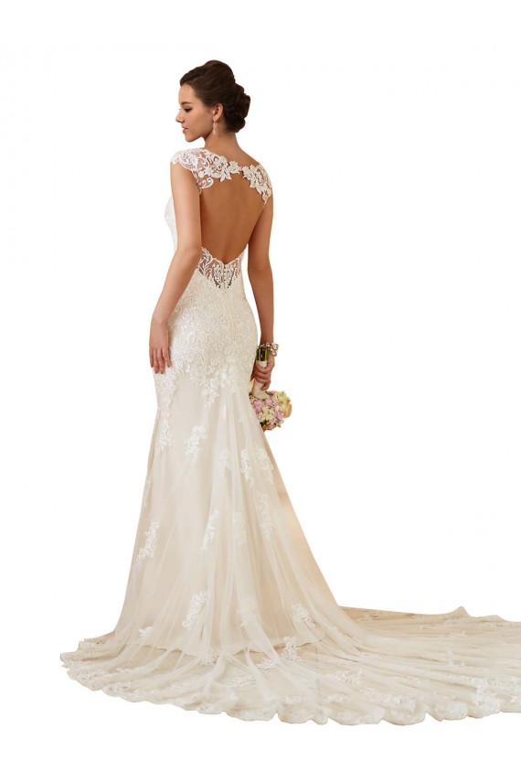 Marfil Sirena Cuello de Corazón Cola capilla Encaje Vestidos de novia Outlet