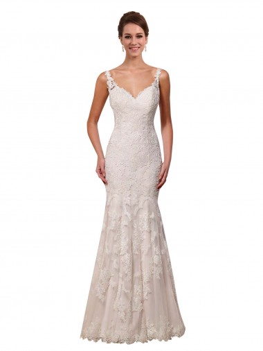 Marfil Sirena Cuello de Corazón Cola capilla Encaje Vestidos de novia Outlet