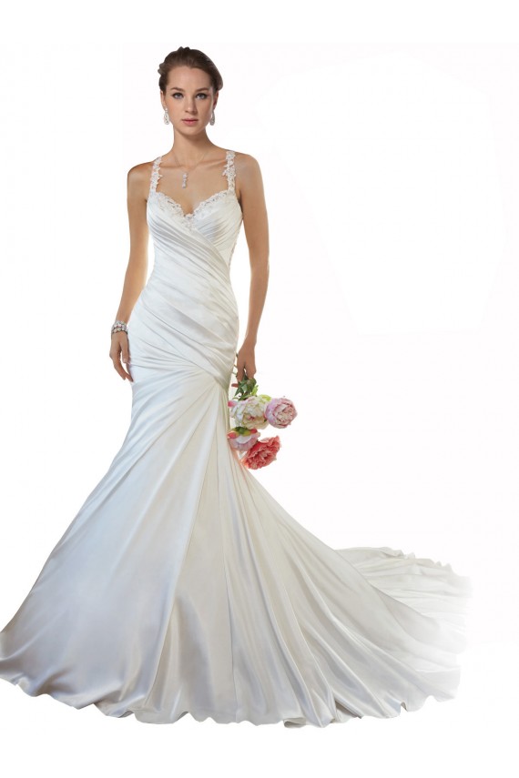 Marfil Sirena Cuello de Corazón Cola capilla Satén Playa Vestidos de novia Outlet