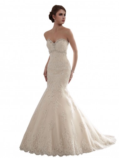Marfil Sirena Cuello de Corazón Cola capilla Tul Encaje Clásico Vestidos de novia Outlet