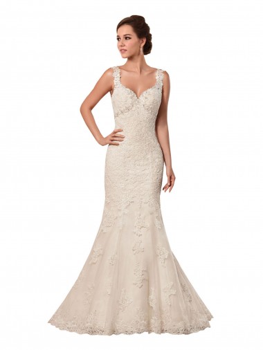 Marfil Sirena Cuello de Corazón Cola capilla Tul Encaje Vestidos de novia Outlet