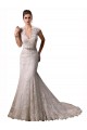 Marfil Sirena Halter Cuello en V Cola capilla Encaje Vestidos de novia Outlet