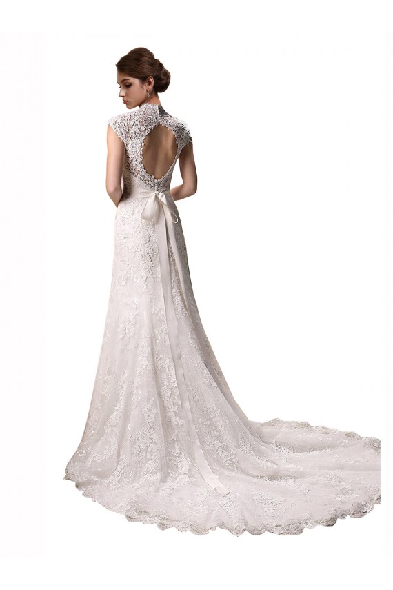 Marfil Sirena Halter Cuello en V Cola capilla Encaje Vestidos de novia Outlet