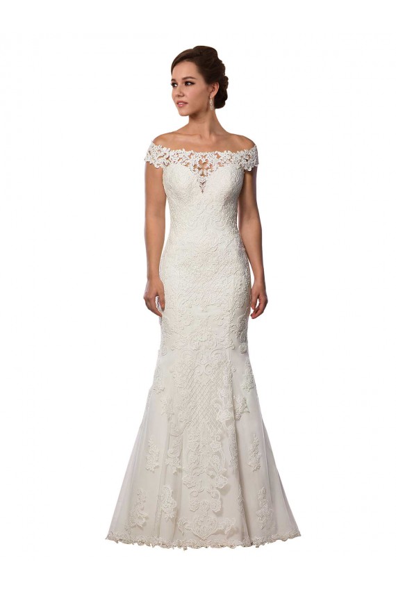 Marfil Sirena Hombros Descubiertos Cola capilla Encaje Boho Vestidos de novia Outlet