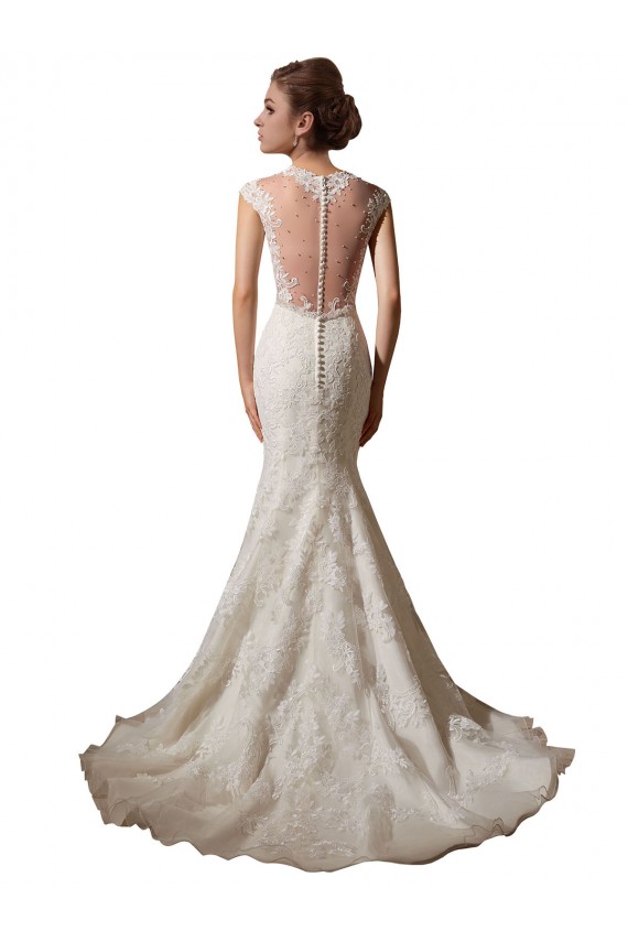 Marfil Sirena Ilusión Cuello en V Cola capilla Tul Encaje Vestidos de novia Outlet