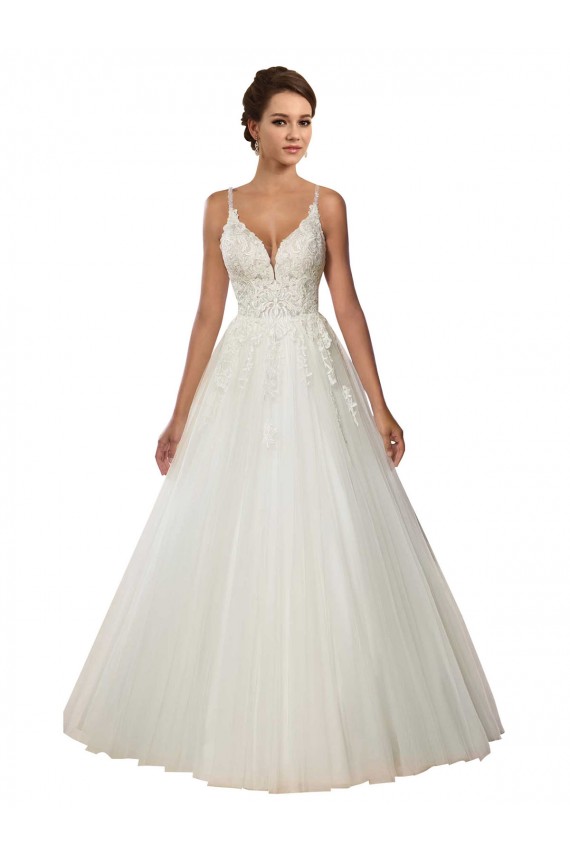 Marfil Tirantes espagueti Cola capilla Tul Encaje Boho Vestidos de novia Outlet