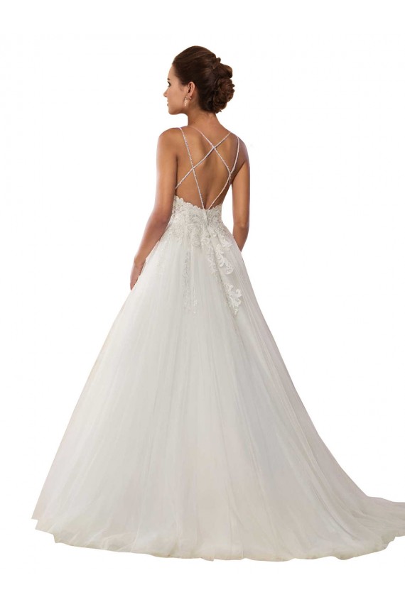 Marfil Tirantes espagueti Cola capilla Tul Encaje Boho Vestidos de novia Outlet