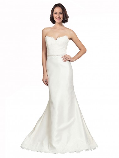 Marfil Trompeta Cuello de Corazón Cola capilla Satén Encaje Vestidos de novia Outlet