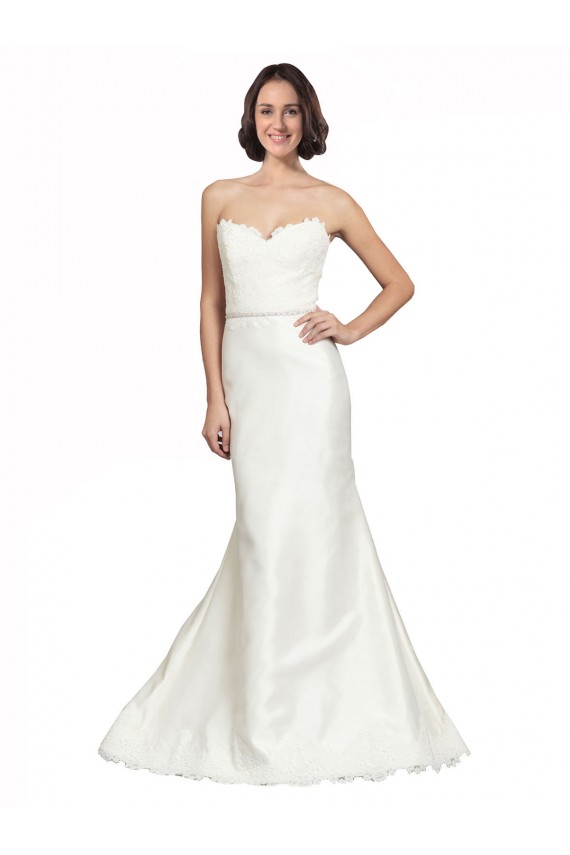 Marfil Trompeta Cuello de Corazón Cola capilla Satén Encaje Vestidos de novia Outlet