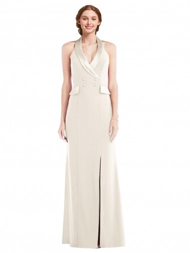 Marfil Trompeta Halter Crepé Elástico Largo Vestidos de dama de honor / Vestidos de fiesta Outlet