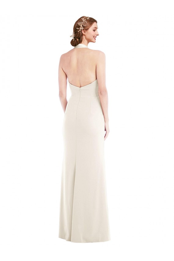 Marfil Trompeta Halter Crepé Elástico Largo Vestidos de dama de honor / Vestidos de fiesta Outlet
