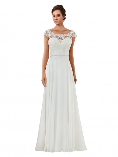 Marfil línea A Barco Cola capilla Gasa Clásico Vestidos de novia Outlet