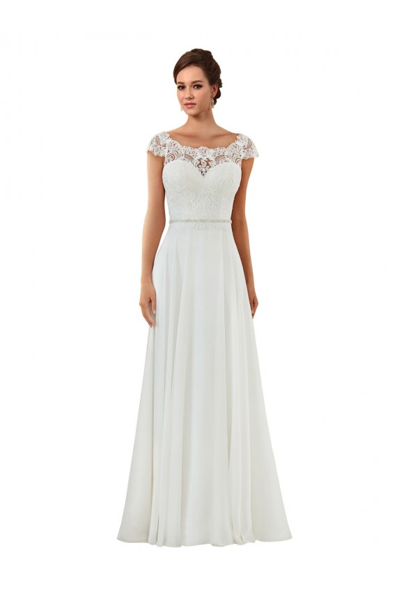 Marfil línea A Barco Cola capilla Gasa Clásico Vestidos de novia Outlet