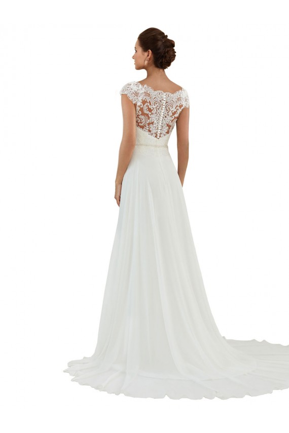 Marfil línea A Barco Cola capilla Gasa Clásico Vestidos de novia Outlet