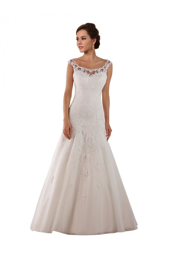 Marfil línea A Cucharón Cola capilla Tul Vestidos de novia Outlet