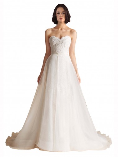 Marfil línea A Cuello de Corazón Barrer tren Tul Vestidos de novia Outlet