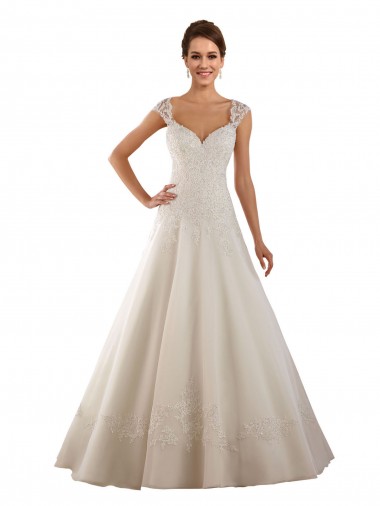 Marfil línea A Cuello de Corazón Cola capilla Encaje Vestidos de novia Outlet