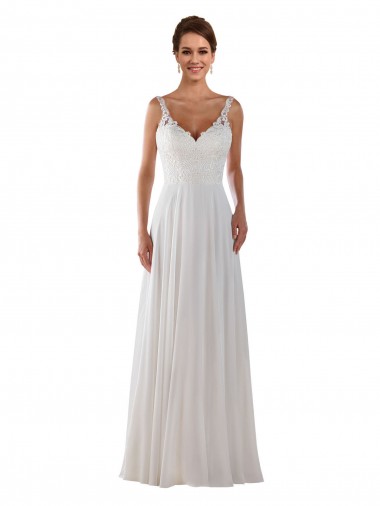 Marfil línea A Cuello de Corazón Cola capilla Gasa Clásico Boho Vestidos de novia Outlet