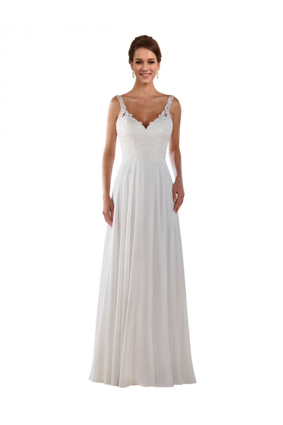 Marfil línea A Cuello de Corazón Cola capilla Gasa Clásico Boho Vestidos de novia Outlet