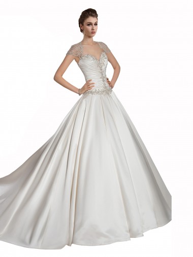 Marfil línea A Cuello de Corazón Cola capilla Satén Vestidos de novia Outlet