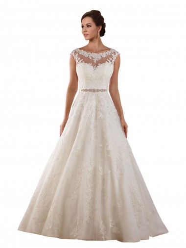 Marfil línea A Ilusión Cola capilla Tul Encaje Clásico Vestidos de novia Outlet