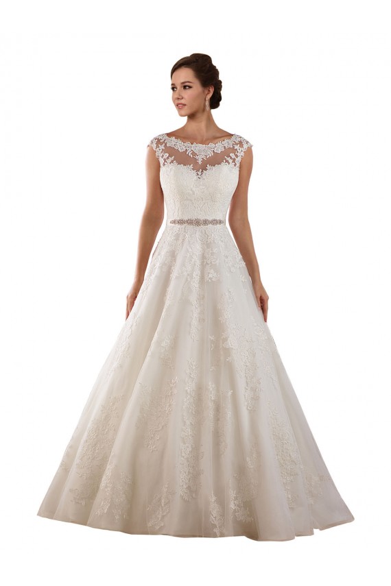 Marfil línea A Ilusión Cola capilla Tul Encaje Clásico Vestidos de novia Outlet