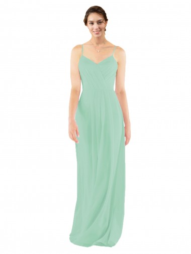 Menta Verde Cubierta Cuello en V Gasa Largo Vestidos de dama de honor Outlet