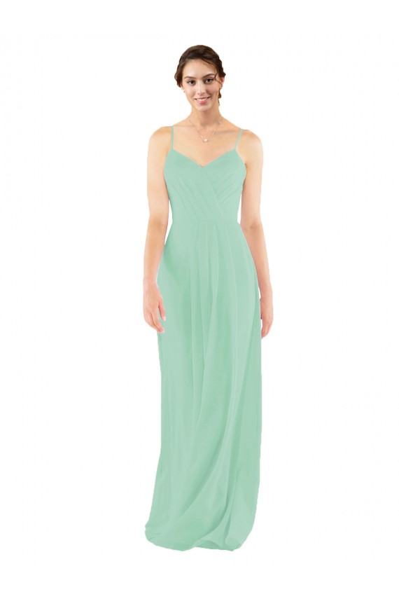 Menta Verde Cubierta Cuello en V Gasa Largo Vestidos de dama de honor Outlet