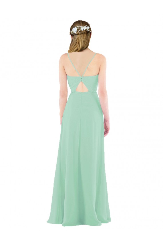 Menta Verde Cubierta Cuello en V Gasa Largo Vestidos de dama de honor Outlet