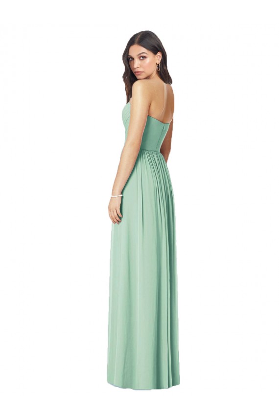 Menta Verde Trompeta Cuello de Corazón Sin tirantes Gasa Largo Vestidos de dama de honor Outlet