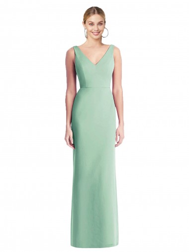 Menta Verde Trompeta Cuello en V Gasa Largo Vestidos de dama de honor Outlet