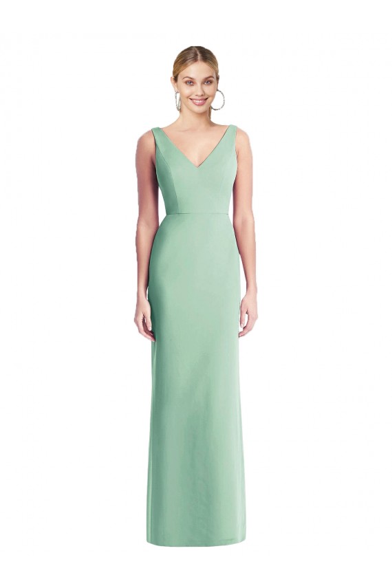 Menta Verde Trompeta Cuello en V Gasa Largo Vestidos de dama de honor Outlet