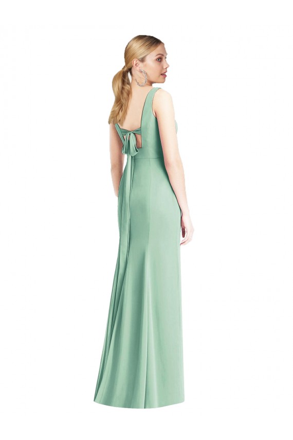 Menta Verde Trompeta Cuello en V Gasa Largo Vestidos de dama de honor Outlet