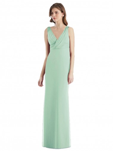 Menta Verde Trompeta Cuello en V Gasa Largo Vestidos de dama de honor Outlet