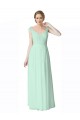 Menta Verde línea A Cuello en V Gasa Encaje Largo Vestidos de dama de honor Outlet