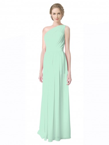 Menta Verde línea A Un Hombre Gasa Largo Vestidos de dama de honor Outlet