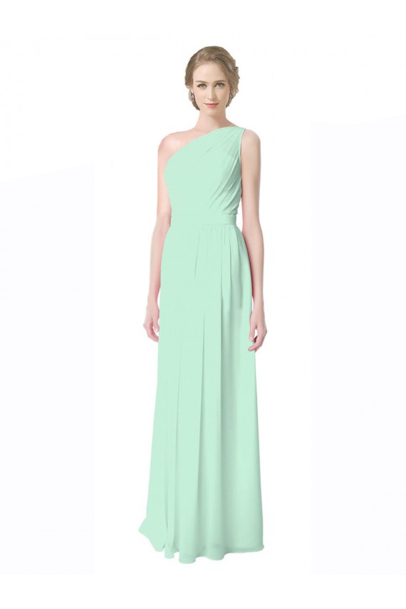 Menta Verde línea A Un Hombre Gasa Largo Vestidos de dama de honor Outlet