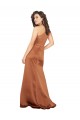 Naranja línea A Un Hombre Satén sedoso Largo Formales Vestidos de dama de honor / Vestidos de fiesta Outlet
