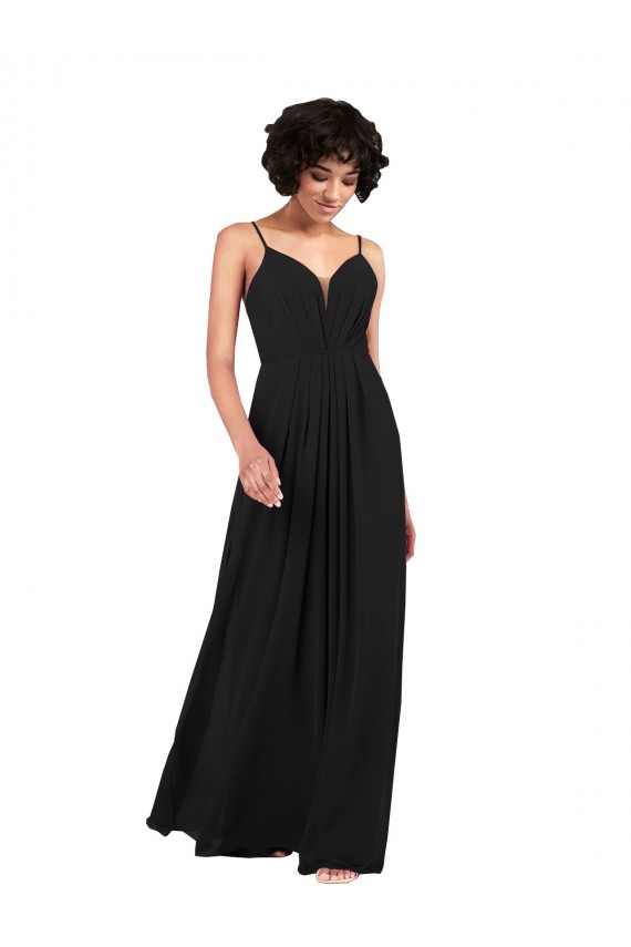 Negro Columna Cuello en V Gasa Largo Formales Vestidos de dama de honor / Vestidos de noche Outlet