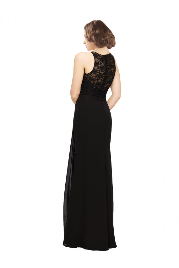 Negro Cubierta Cuello Alto Gasa Encaje Largo Vestidos de dama de honor Outlet