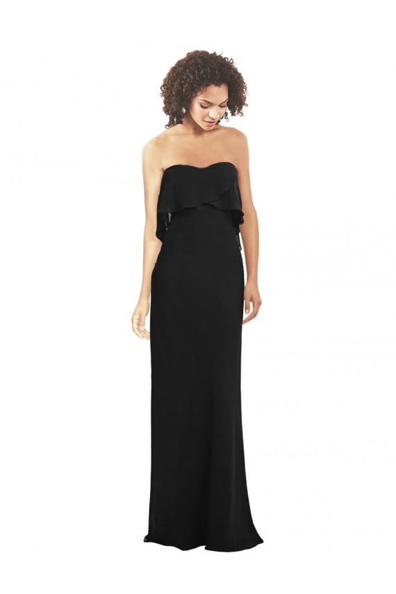 Negro Cubierta Cuello de Corazón Sin tirantes Gasa Largo Vestidos de dama de honor Outlet