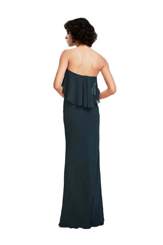 Negro Cubierta Cuello de Corazón Sin tirantes Gasa Largo Vestidos de dama de honor Outlet