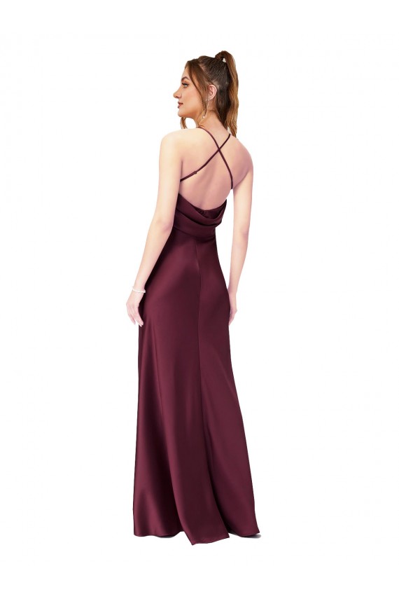 Negro Cubierta Cuello en V Satén sedoso Largo Formales Vestidos de dama de honor / Vestidos de fiesta Outlet